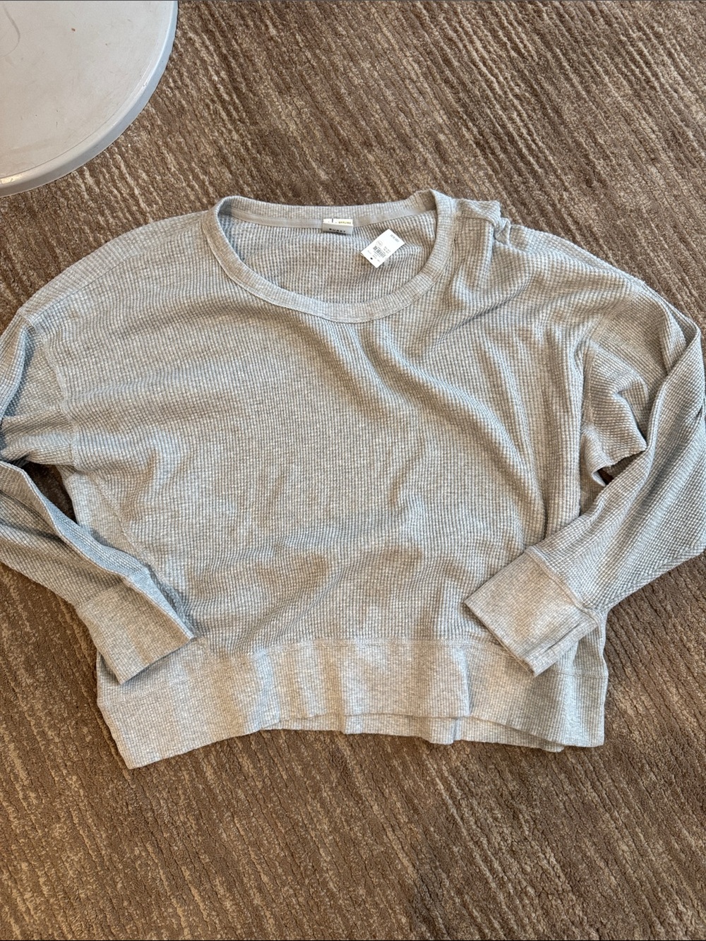 aerie Light Gray Waffle Knit Long Sleeve Top